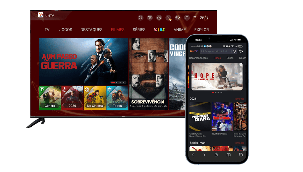 Aplicativo UniTV na Smart TV e no celular